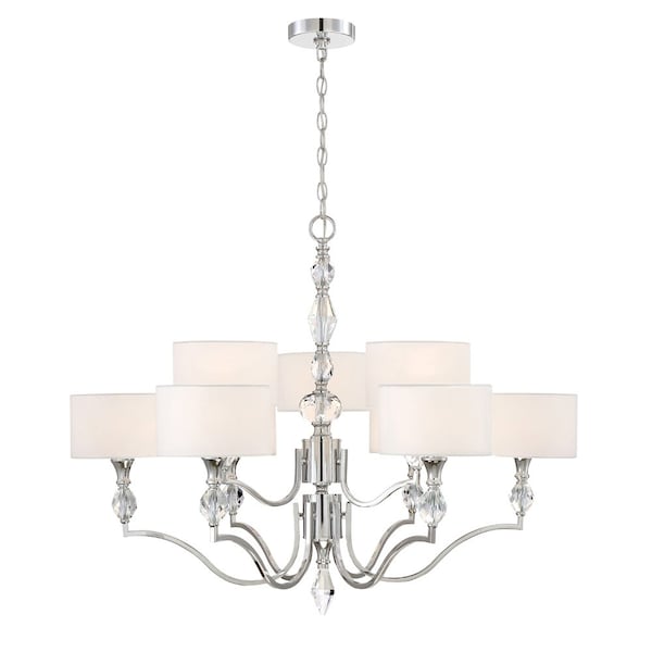 Designers Fountain Evi 9 Light Classic Chrome with White Linen Shades Chandelier For Dining Rooms 89989-CH - main